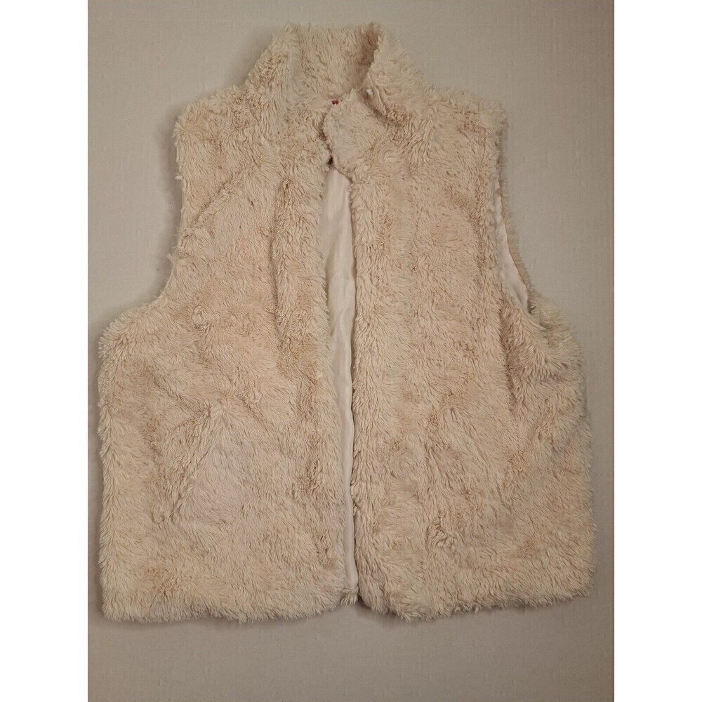 BETSEY Johnson Womens Shaggy Faux Fur Vest Size Large Pockets Off White